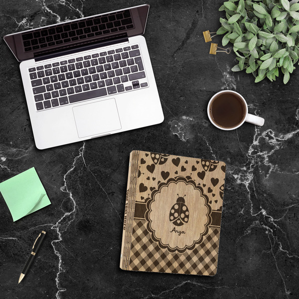 Ladybugs & Gingham Wood 3-Ring Binders - 1" Letter - In Context