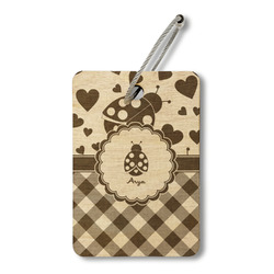 Ladybugs & Gingham Wood Luggage Tag - Rectangle (Personalized)