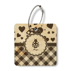 Ladybugs & Gingham Wood Luggage Tag - Square (Personalized)