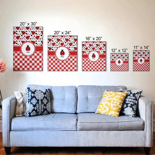 Ladybugs & Gingham Wood Prints - Size Comparison