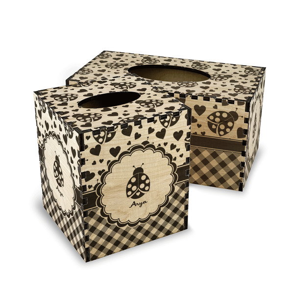 Ladybugs & Gingham Wood Tissue Box Covers - Parent/Main