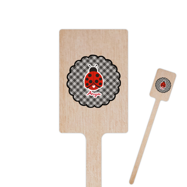 Custom Ladybugs & Gingham 6.25" Rectangle Wooden Stir Sticks - Single Sided (Personalized)
