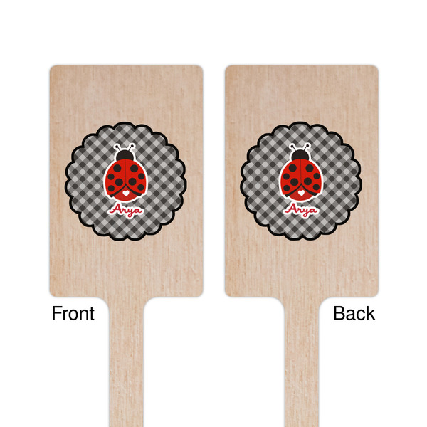 Ladybugs & Gingham Wooden 6.25" Stir Stick - Rectangular - Double Sided - Front & Back