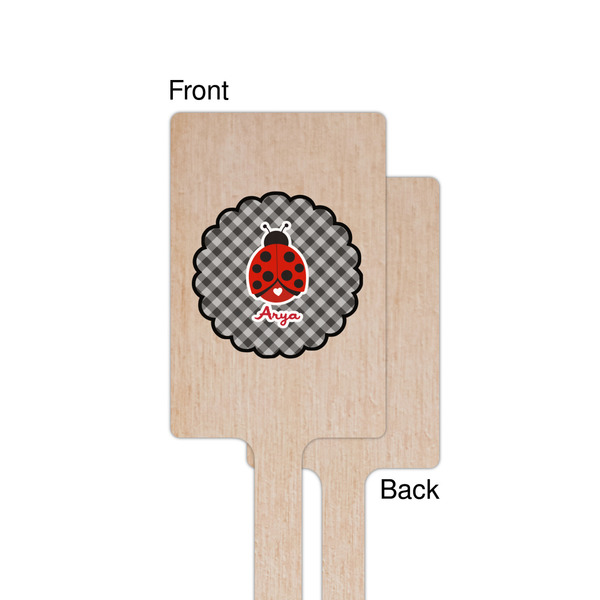 Ladybugs & Gingham Wooden 6.25" Stir Stick - Rectangular - Single - Front & Back