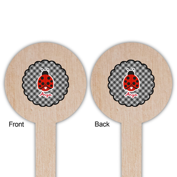 Ladybugs & Gingham Wooden 6" Food Pick - Round - Double Sided - Front & Back