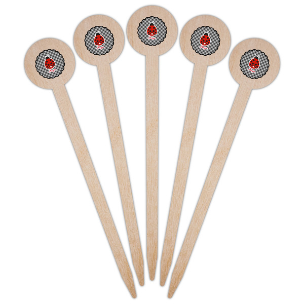 Ladybugs & Gingham Wooden 6" Food Pick - Round - Fan View