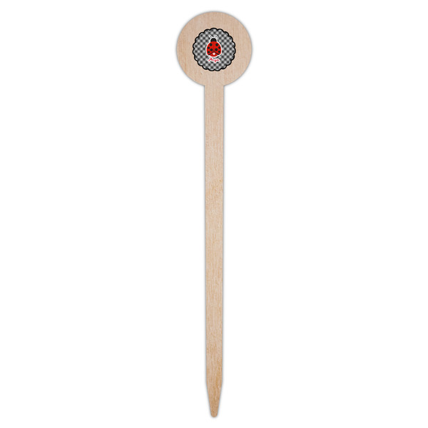 Ladybugs & Gingham Wooden 6" Food Pick - Round - Single Pick