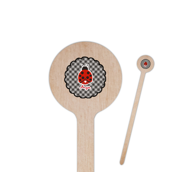 Custom Ladybugs & Gingham 6" Round Wooden Stir Sticks - Double Sided (Personalized)