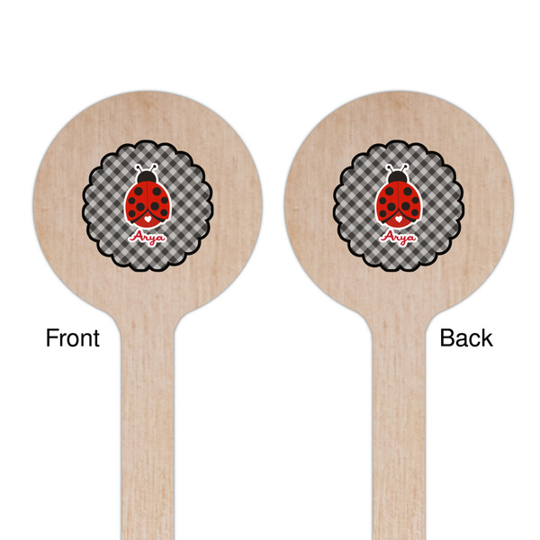 Ladybugs & Gingham Wooden 6" Stir Stick - Round - Double Sided - Front & Back