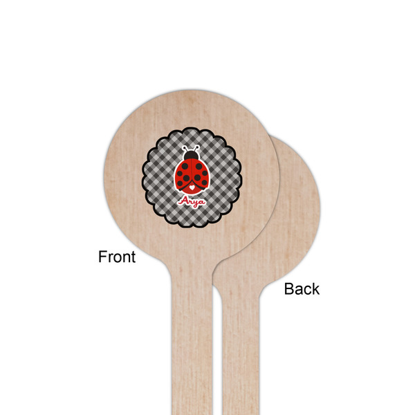 Ladybugs & Gingham Wooden 6" Stir Stick - Round - Single Sided - Front & Back
