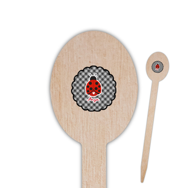 Custom Ladybugs & Gingham Oval Wooden Food Picks (Personalized)