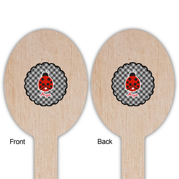 Ladybugs & Gingham Wooden Food Pick - Oval - Double Sided - Front & Back