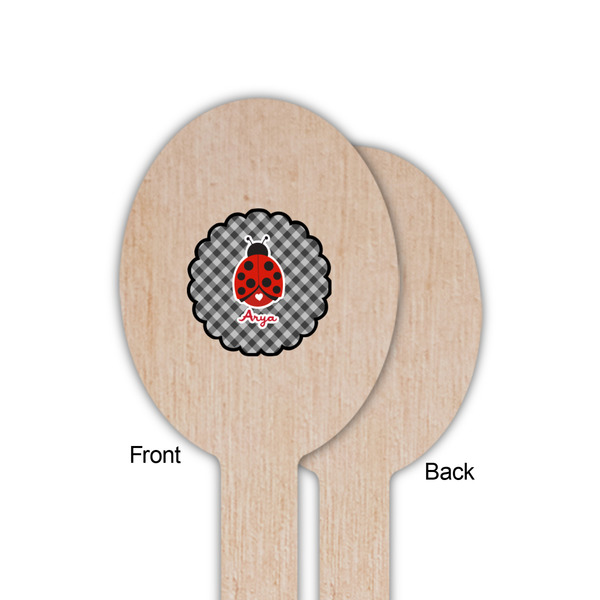 Ladybugs & Gingham Wooden Food Pick - Oval - Single Sided - Front & Back