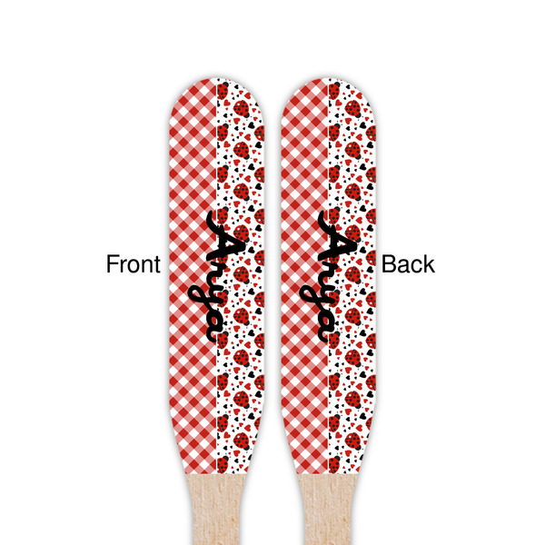 Ladybugs & Gingham Wooden Food Pick - Paddle - Double Sided - Front & Back