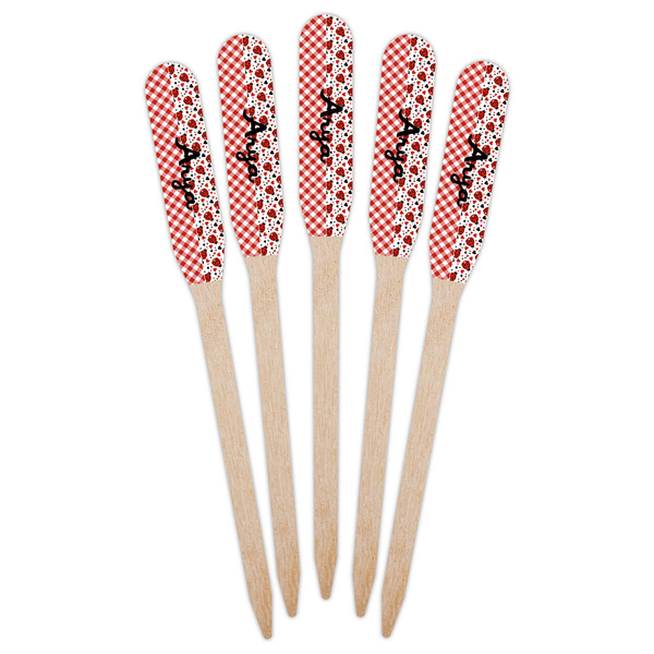 Ladybugs & Gingham Wooden Food Pick - Paddle - Fan View