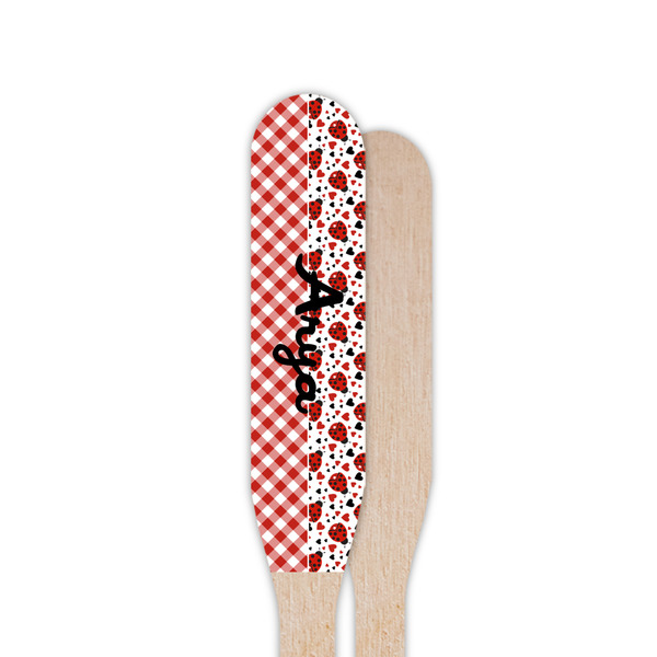 Ladybugs & Gingham Wooden Food Pick - Paddle - Single Sided - Front & Back