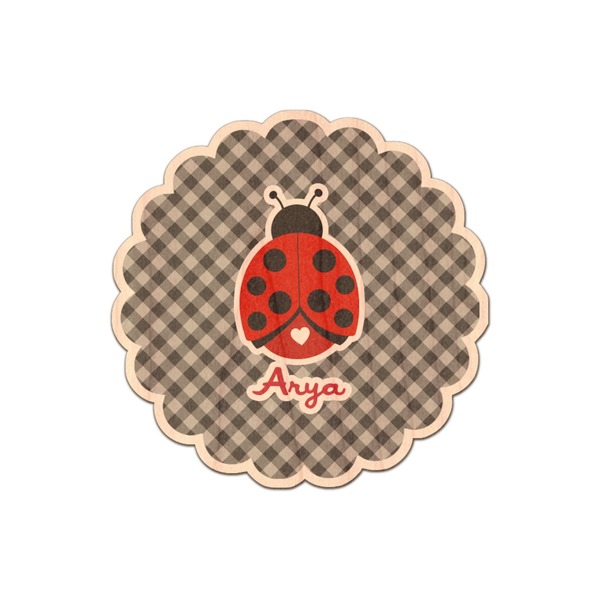Custom Ladybugs & Gingham Genuine Maple or Cherry Wood Sticker (Personalized)