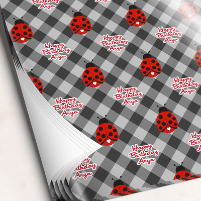 Ladybugs & Gingham Wrapping Paper Sheets (Personalized)