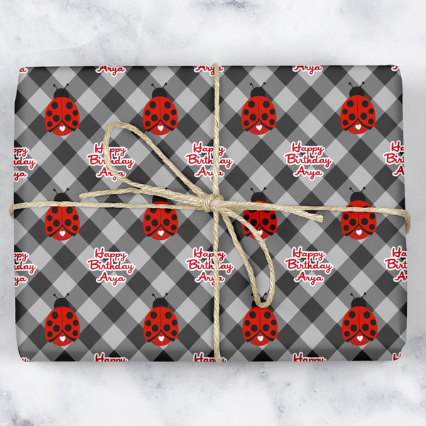 Custom Ladybugs & Gingham Wrapping Paper (Personalized)