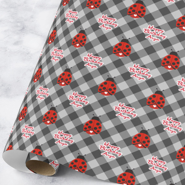 Custom Ladybugs & Gingham Wrapping Paper Roll - Large (Personalized)