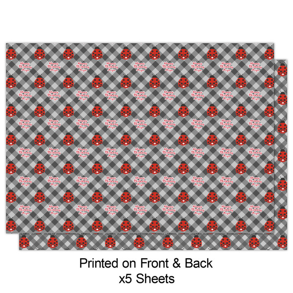 Ladybugs & Gingham Wrapping Paper Sheet - Double Sided - Front