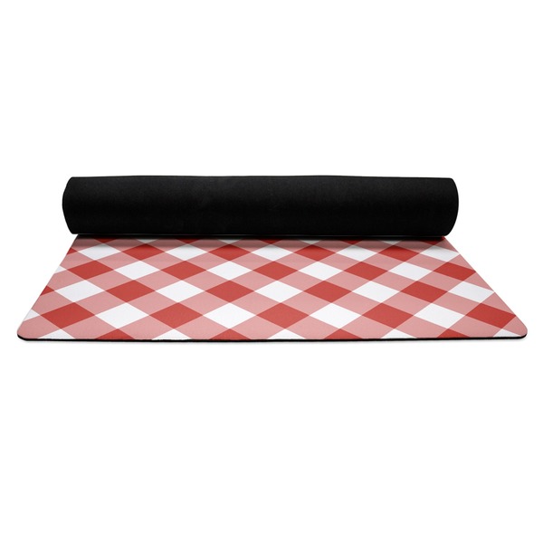 Ladybugs & Gingham Yoga Mat Rolled up Black Rubber Backing