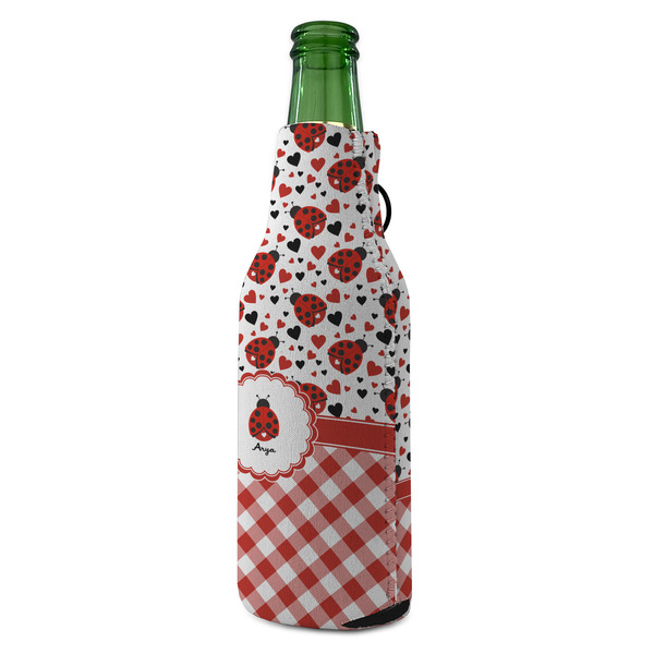 Ladybugs & Gingham Zipper Bottle Cooler - ANGLE (bottle)