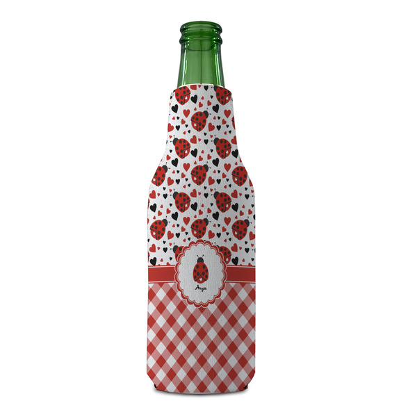 Ladybugs & Gingham Zipper Bottle Cooler - FRONT (bottle)