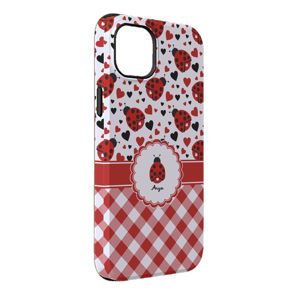 Custom Ladybugs & Gingham iPhone Case - Rubber Lined - iPhone 14 Plus (Personalized)