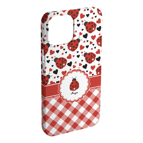 Custom Ladybugs & Gingham iPhone Case - Plastic - iPhone 15 Plus (Personalized)