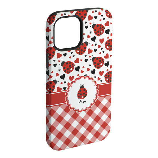 Custom Ladybugs & Gingham iPhone Case - Rubber Lined - iPhone 15 Plus (Personalized)