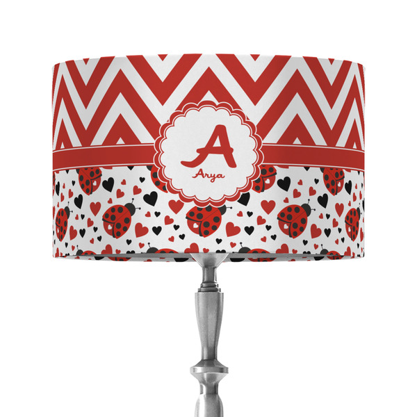 Ladybugs & Chevron 12" Drum Lampshade - ON STAND (Fabric)