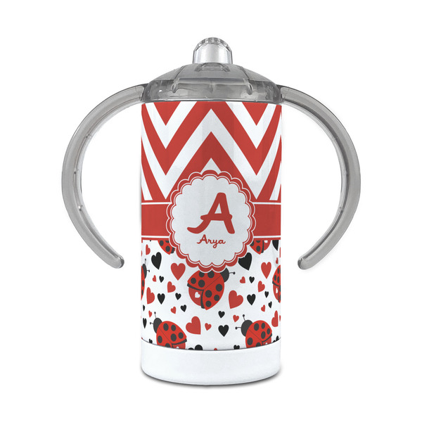 Custom Ladybugs & Chevron 12 oz Stainless Steel Sippy Cup (Personalized)