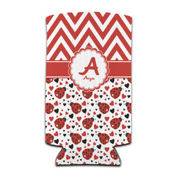 Ladybugs & Chevron Can Cooler (tall 12 oz) (Personalized)