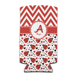 Ladybugs & Chevron Can Cooler (tall 12 oz) (Personalized)