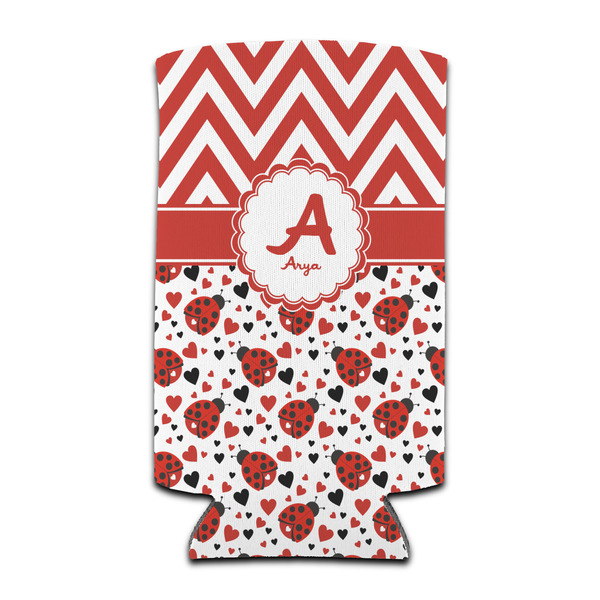 Custom Ladybugs & Chevron Can Cooler (tall 12 oz) (Personalized)