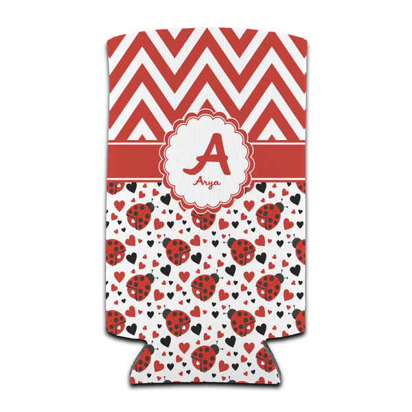 Custom Ladybugs & Chevron Can Cooler (tall 12 oz) (Personalized)