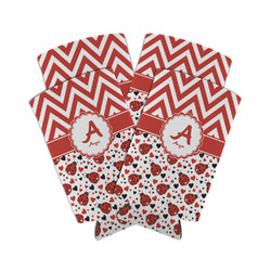 Ladybugs & Chevron Can Cooler (tall 12 oz) - Set of 4 (Personalized)