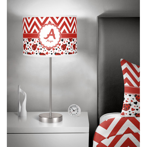 Ladybugs & Chevron 13 inch drum lamp shade - in room