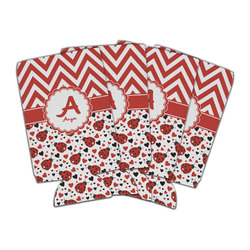 Ladybugs & Chevron Can Cooler (16 oz) - Set of 4 (Personalized)