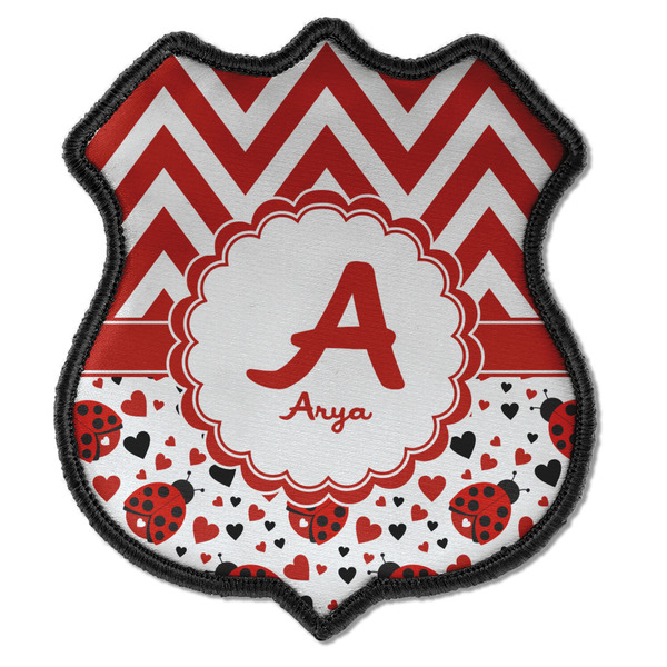Custom Ladybugs & Chevron Iron On Shield Patch C w/ Name and Initial