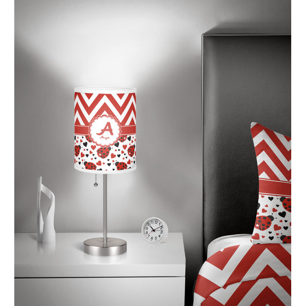 Ladybugs & Chevron 7 inch drum lamp shade - in room