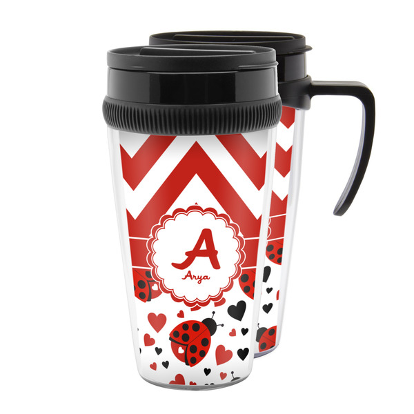 Custom Ladybugs & Chevron Acrylic Travel Mug (Personalized)