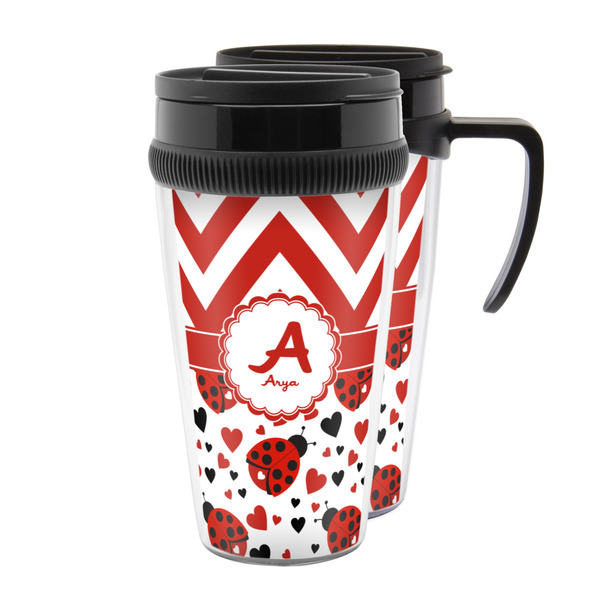 Custom Ladybugs & Chevron Acrylic Travel Mug (Personalized)