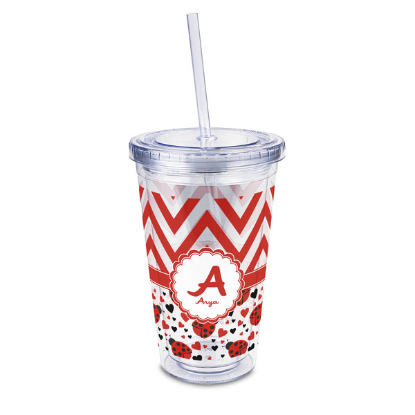 Custom Ladybugs & Chevron 16oz Double Wall Acrylic Tumbler with Lid & Straw - Full Print (Personalized)