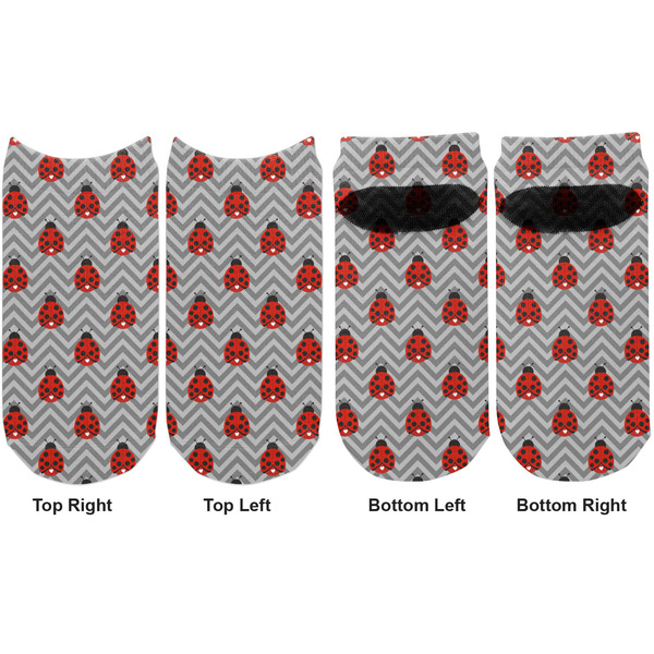Ladybugs & Chevron Adult Ankle Socks - Double Pair - Front and Back - Apvl