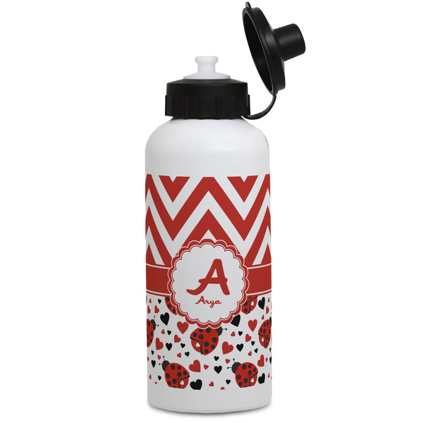 Custom Ladybugs & Chevron Water Bottles - Aluminum - 20 oz - White (Personalized)