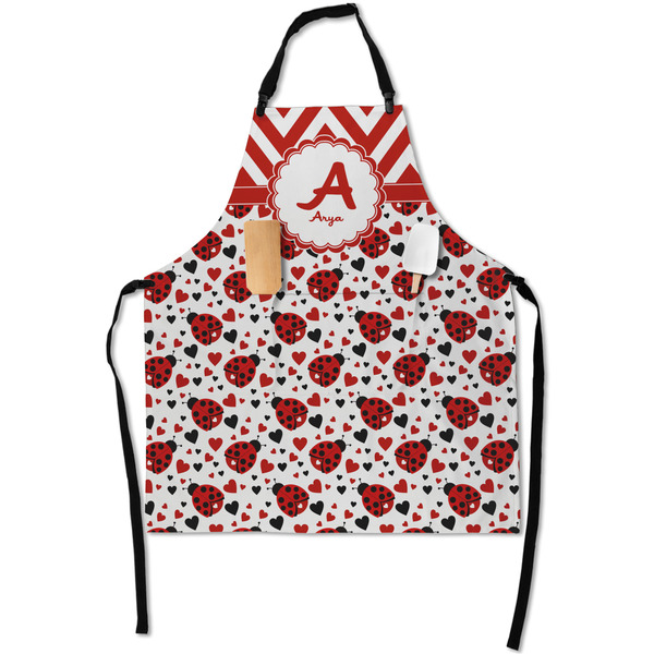 Custom Ladybugs & Chevron Apron With Pockets w/ Name and Initial