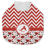 Ladybugs & Chevron Jersey Knit Baby Bib w/ Name and Initial