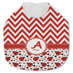 Ladybugs & Chevron Jersey Knit Baby Bib w/ Name and Initial